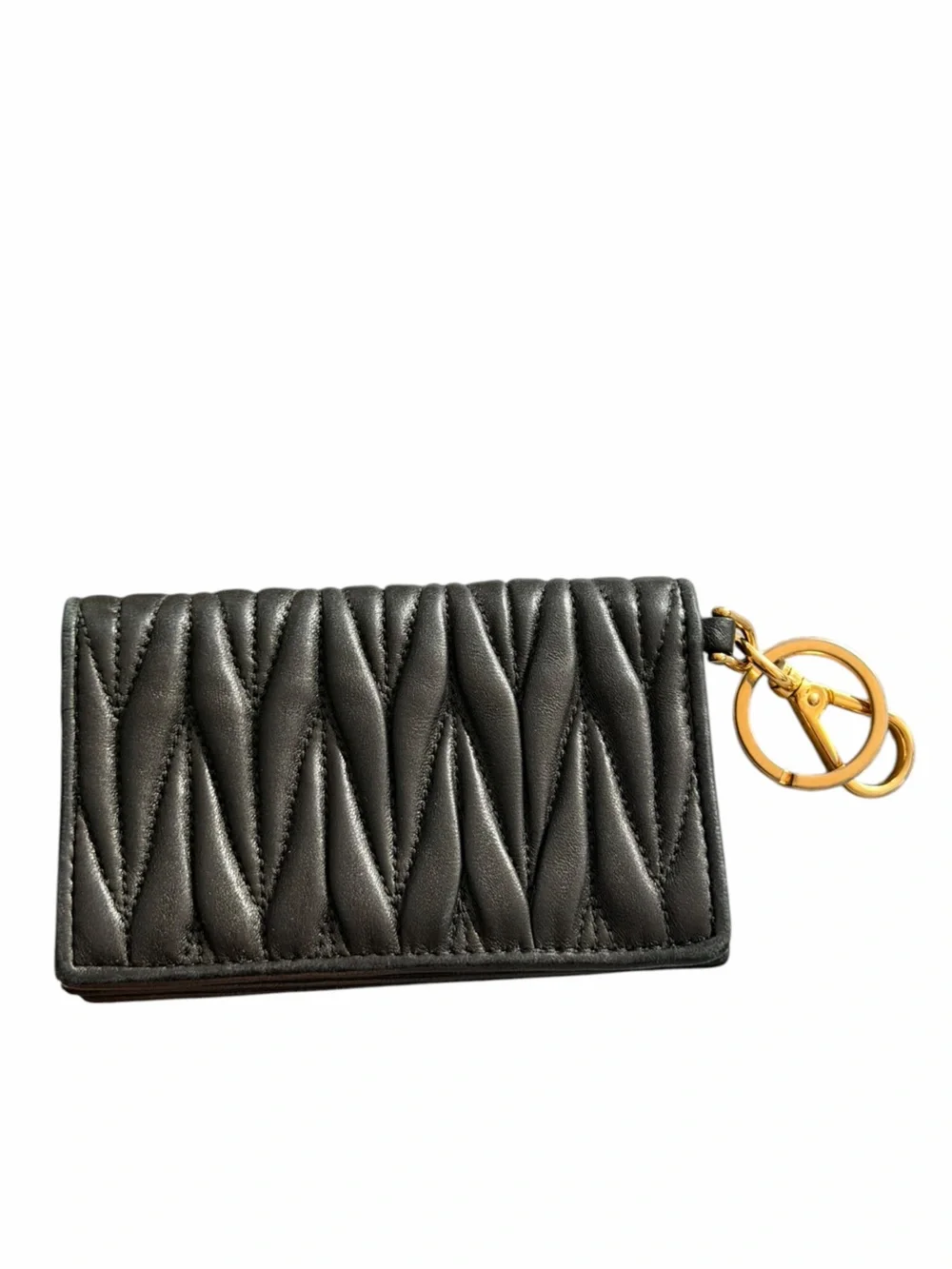 AUTHENTIC Miu Miu Black Matelassé Leather Key & Card Holder- FREE COA
